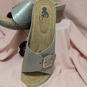 Silver Buckle Slide Sandals